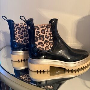 Lemon Jelly Leopard Print Black Ankle Boots